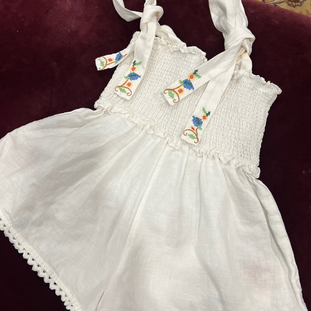 Zimmermann Kids White Linen Smocked Romper